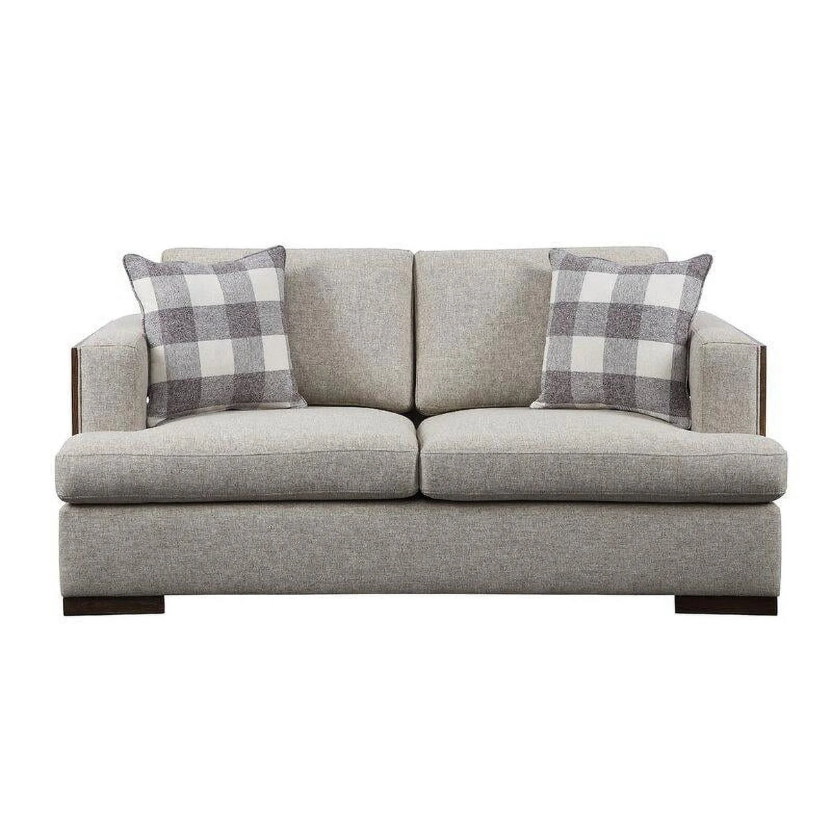 Beige Fabric & Walnut Sofa + Loveseat N7649