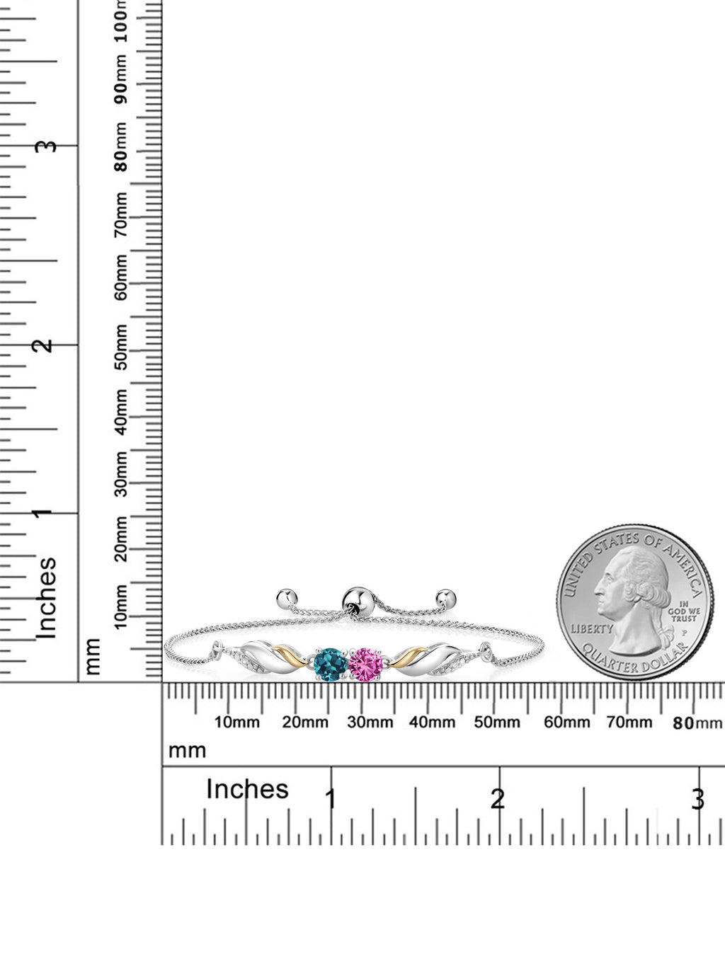 Pink Created Sapphire London Blue Topaz 925 Silver 10K Yellow Gold Lab Grown Diamond Bracelet B722