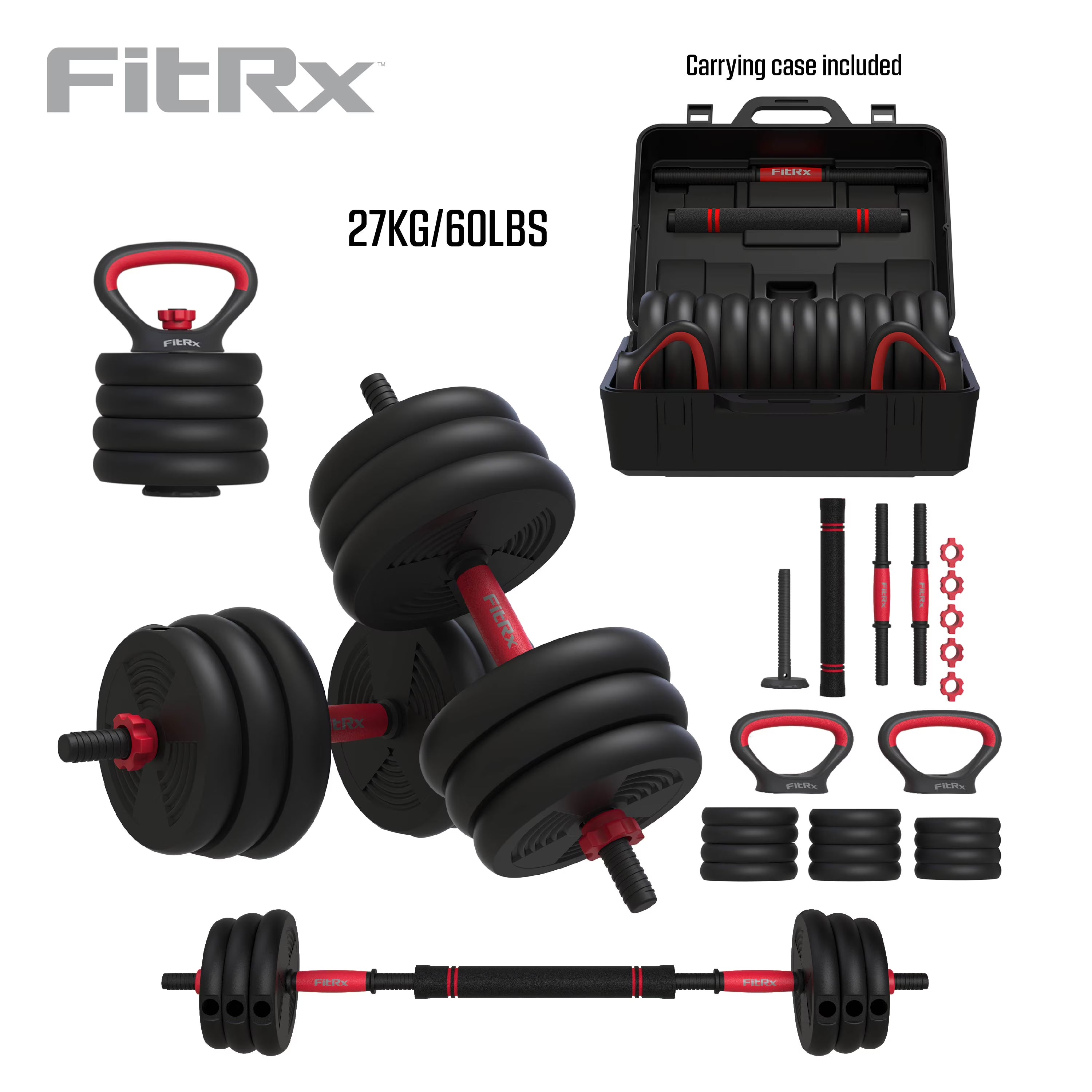 60 lbs 4-in-1 Adjustable Dumbbell Barbell Kettlebell Weight Set I4885