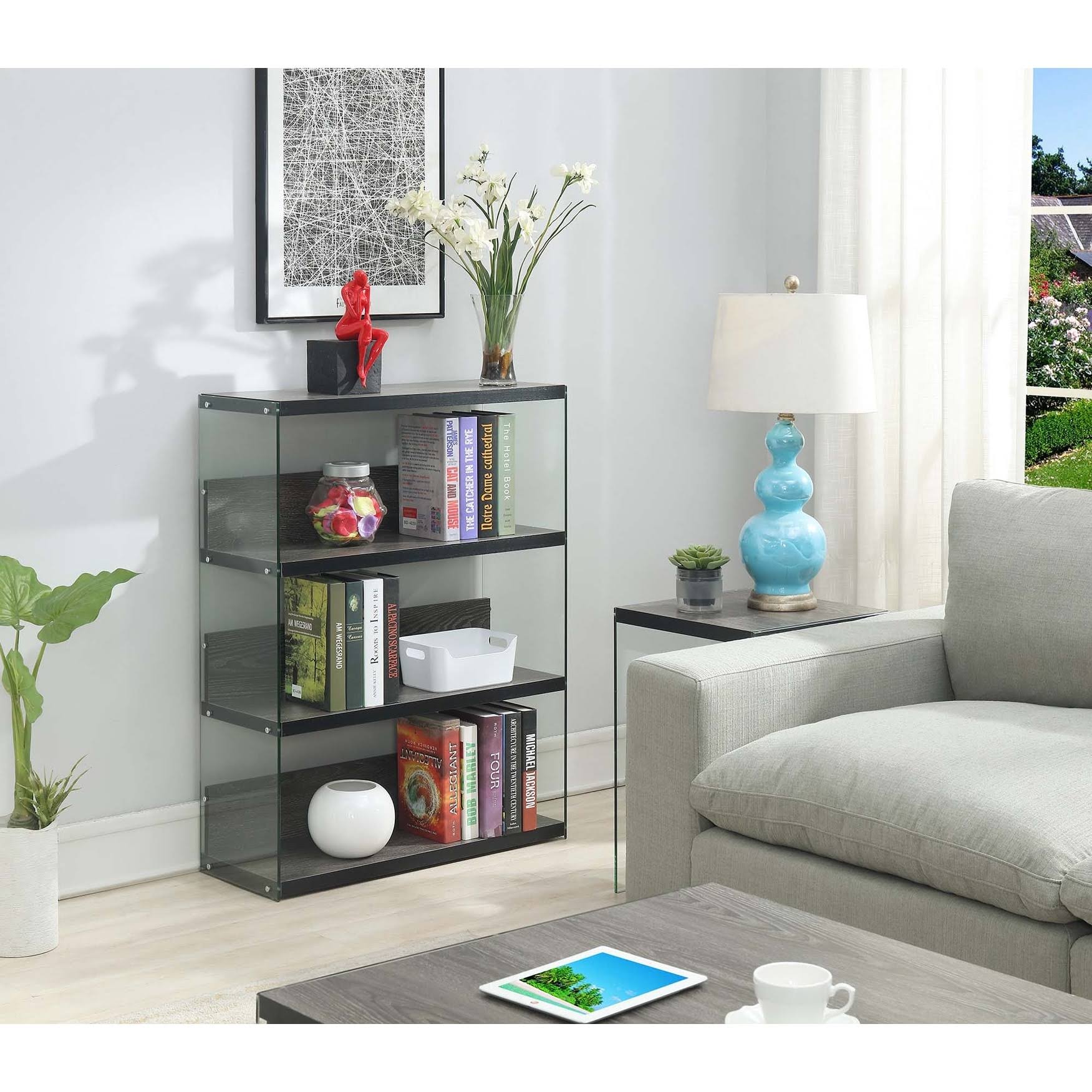 Weathered Grey 4-Tier Glass Wood Bookcase S86118