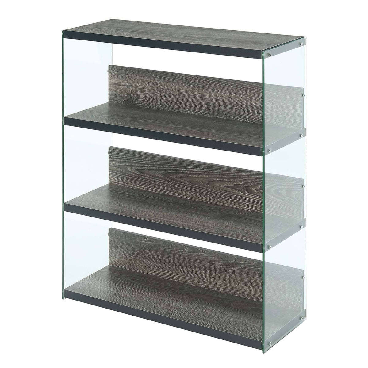 Weathered Grey 4-Tier Glass Wood Bookcase S86118