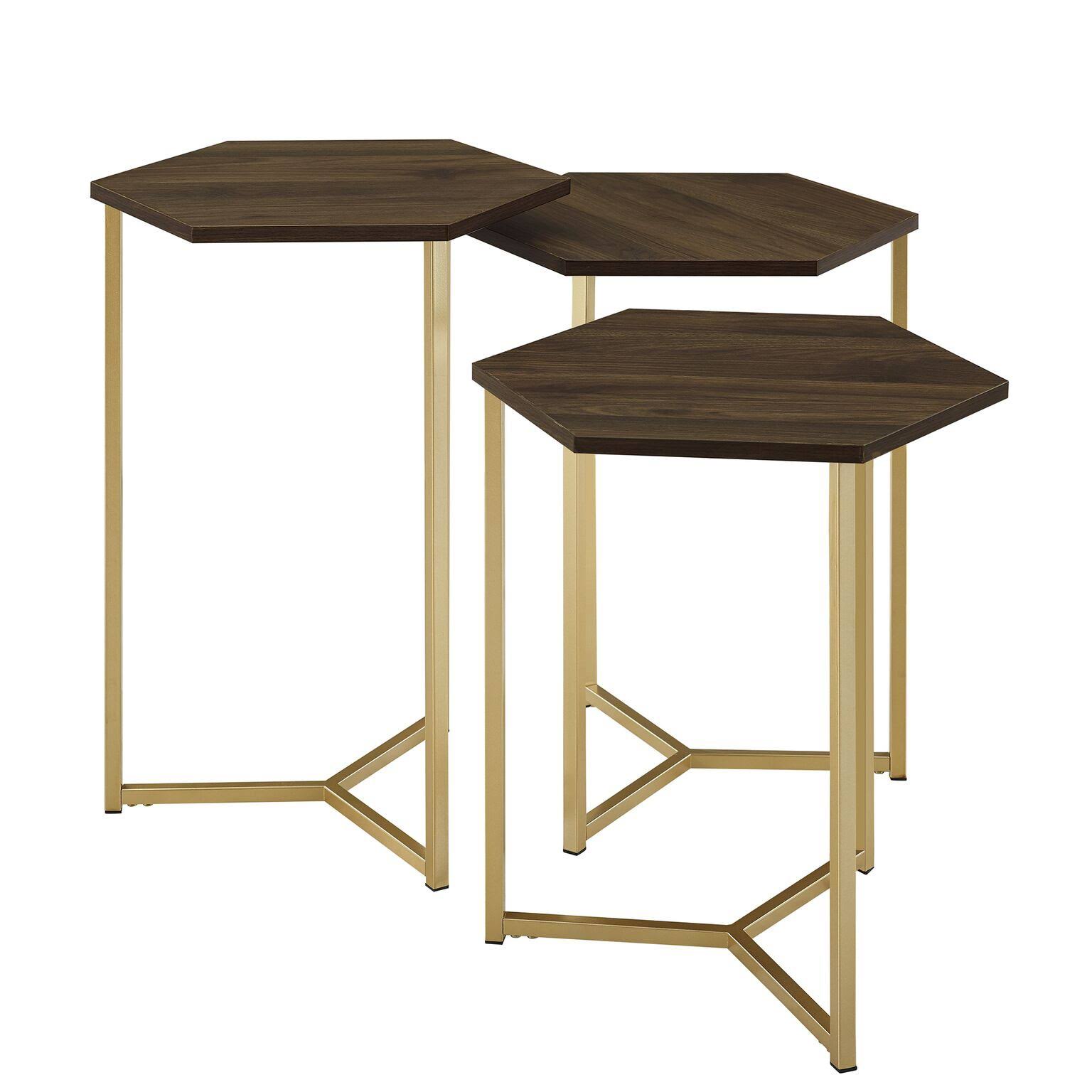 Set of 3 Geometric Nesting Accent Tables Dark Walnut/Gold L411