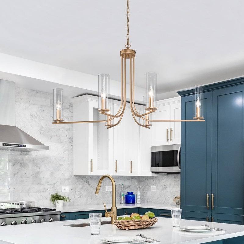 6-Light Gold Glass Chandelier K84207