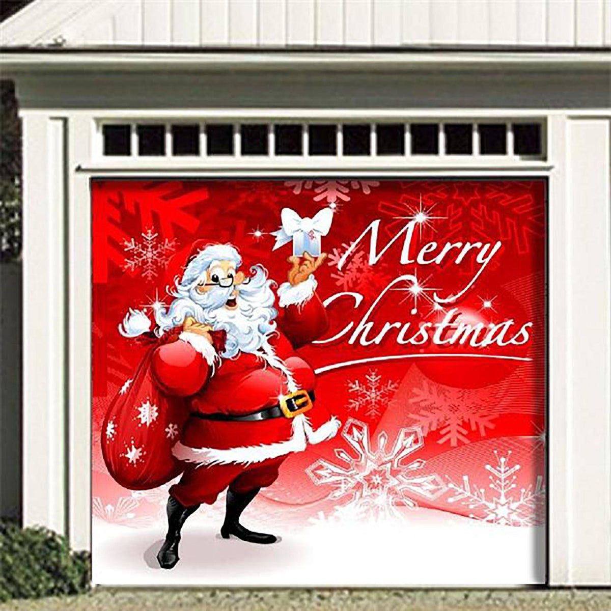 Red and White Merry Christmas Garage Door Banner Q843765