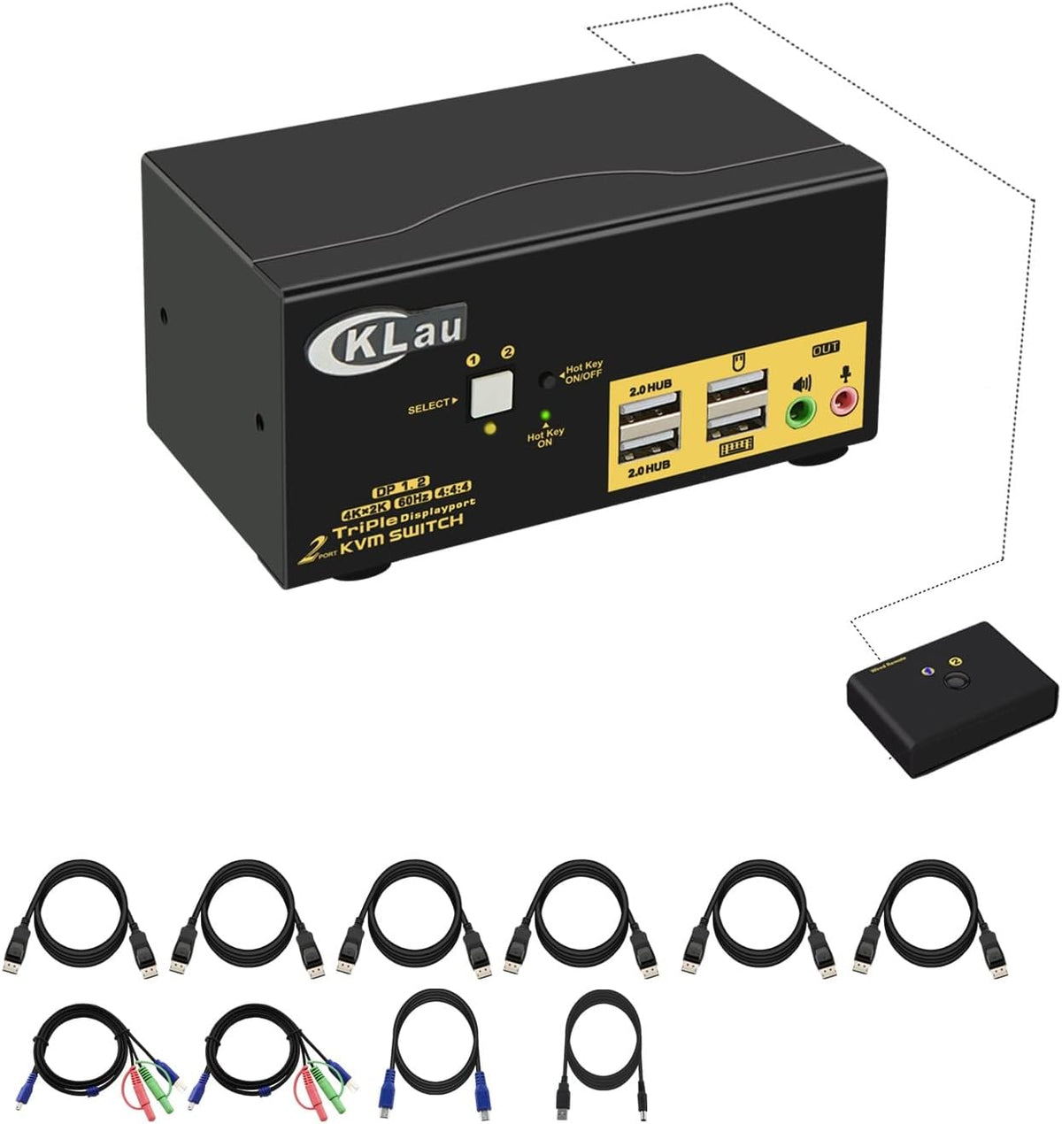 Dual Port Triple Monitor KVM Switch Displayport with Audio Output, USB 2.0 Hub and Cables T252921