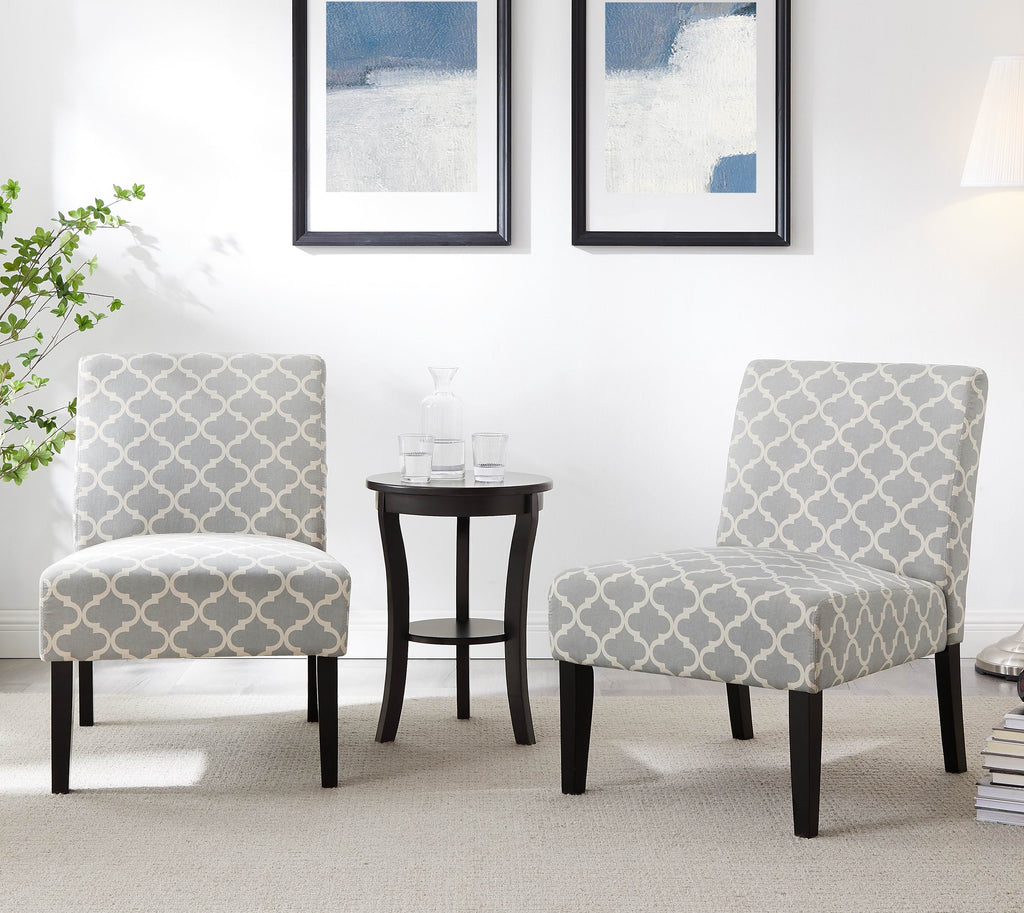 3pc Gray Fabric Side Table and 2 Chairs S795