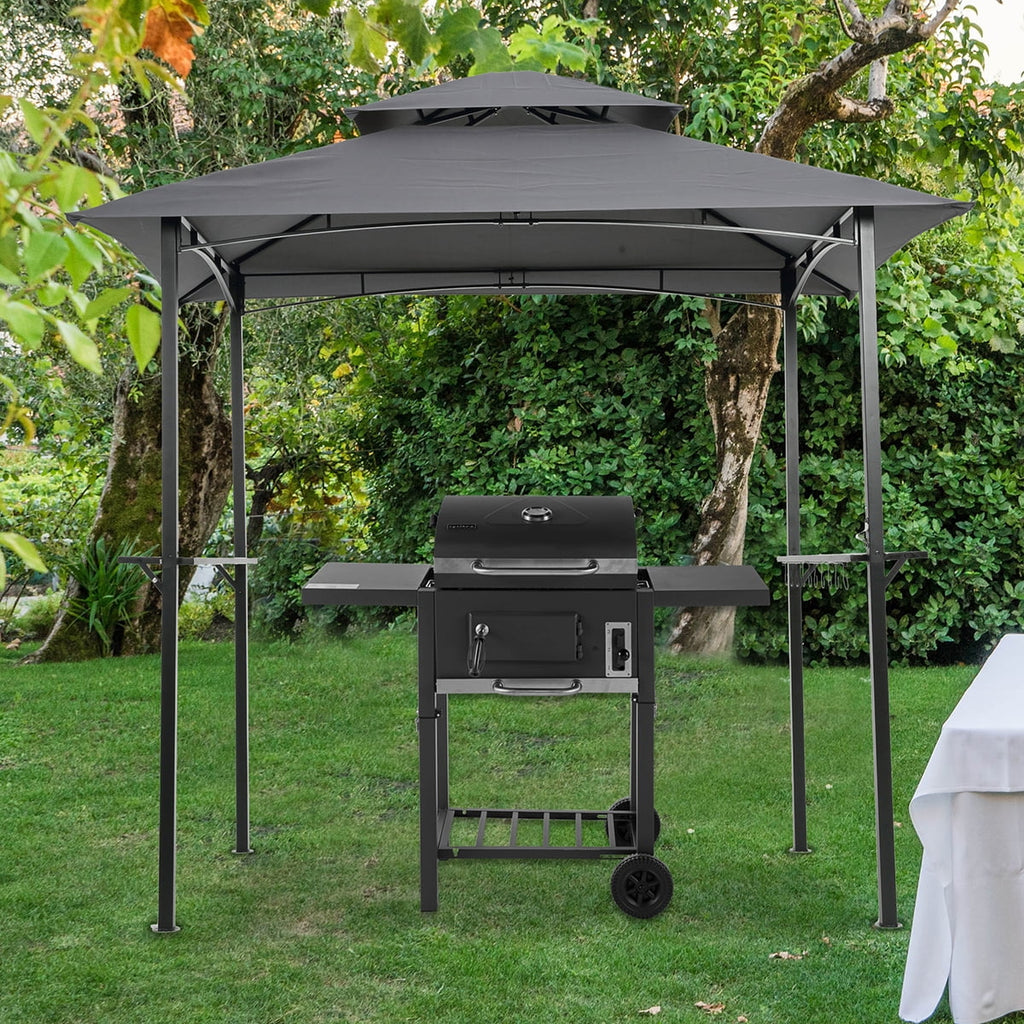 Double Tier Steel Frame BBQ Grill Gazebo Canopy with Bar Counters Y645