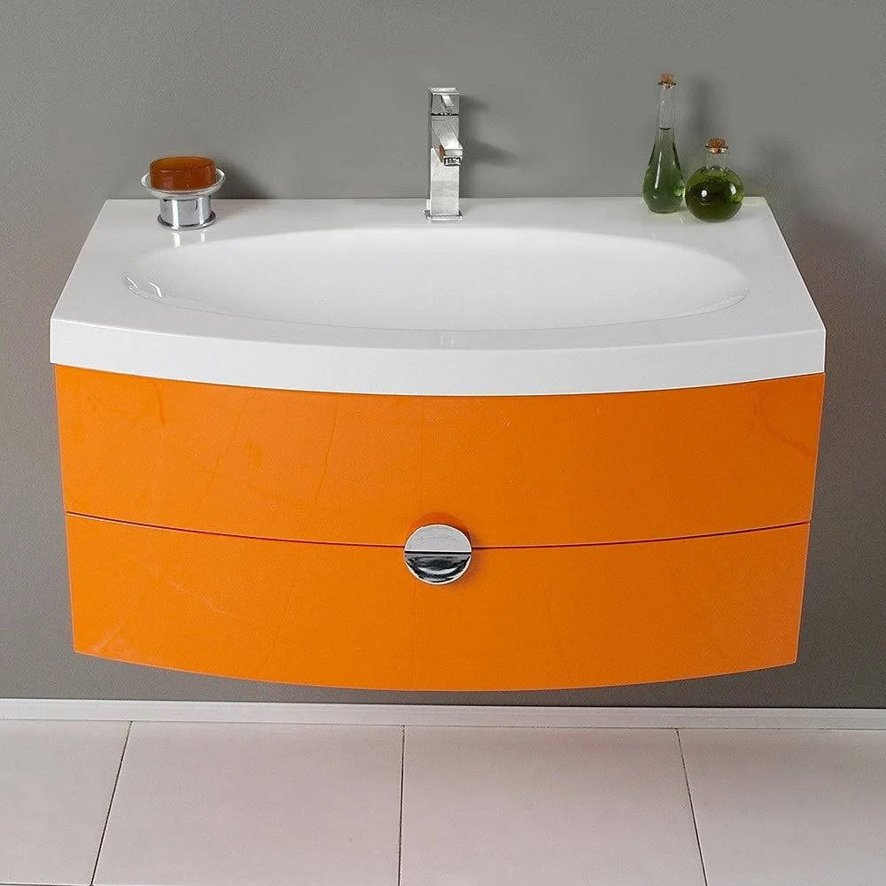 Orange Modern Bathroom Cabinet with Integrated Sink X870819
