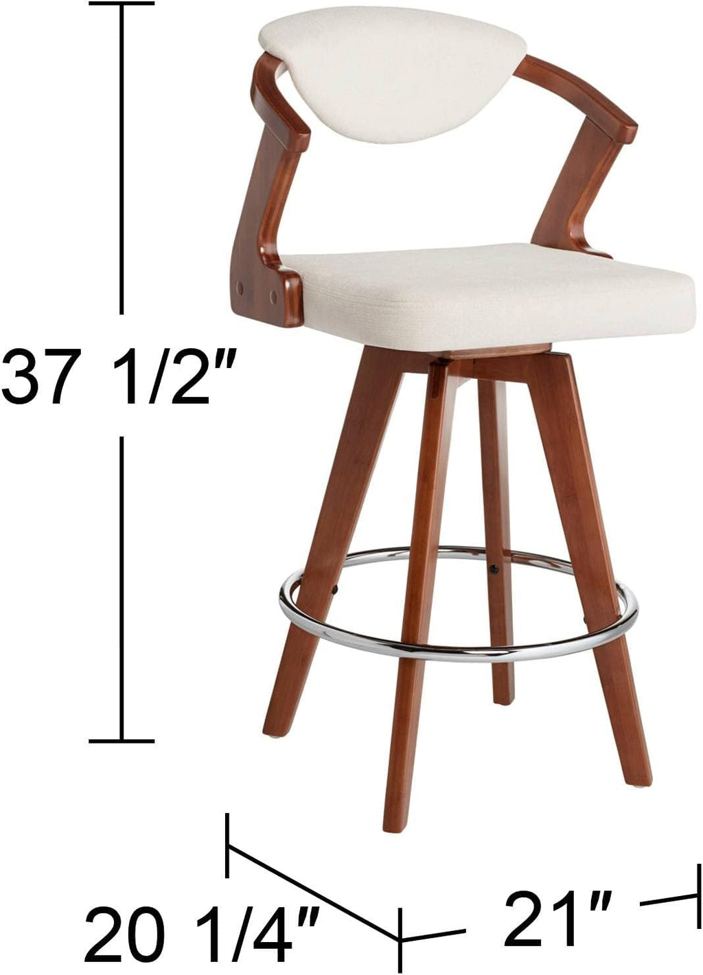 Walnut Bamboo Swivel Stool Brown 26 1/2" High Ivory Velvet Upholstered Cushion with Backrest Footrest M176