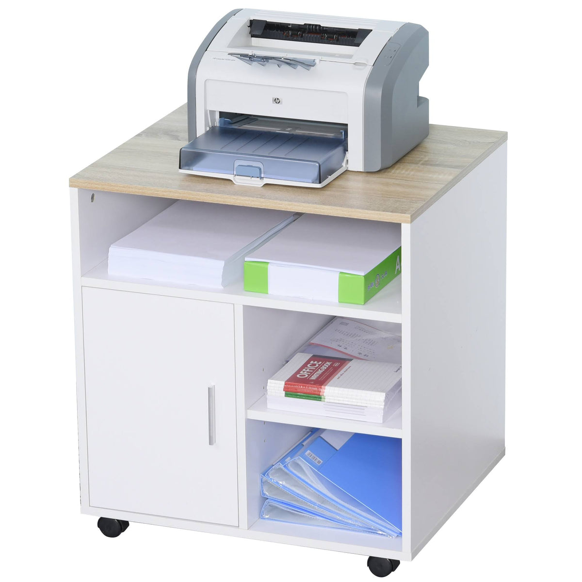 White Moveable Filing Cabinet with 4 Wheels G808899