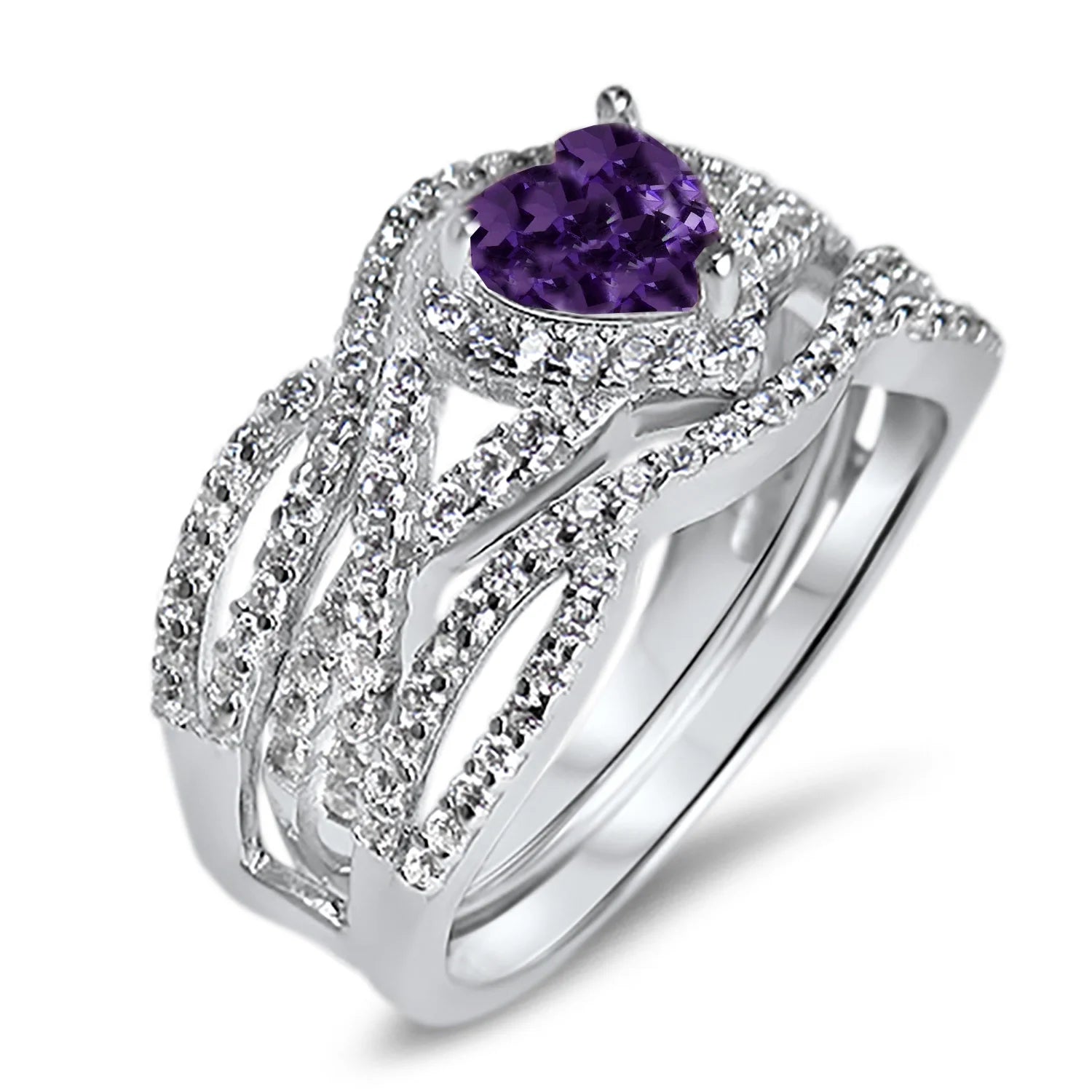 Purple Heart Sterling Silver Ring Guard Wrap Set Size 5 M829