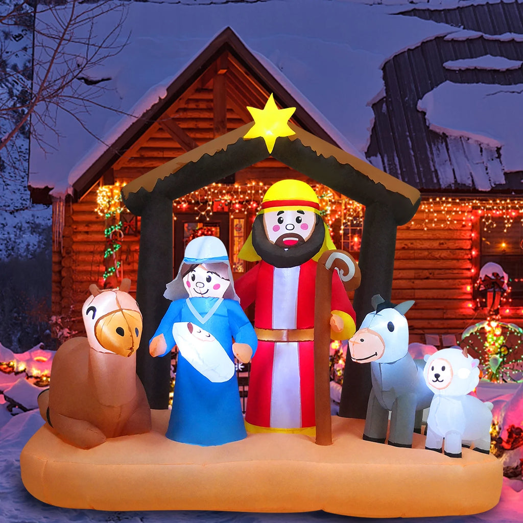 6ft Christmas Inflatables Nativity Scene with Build-in LEDs P7461