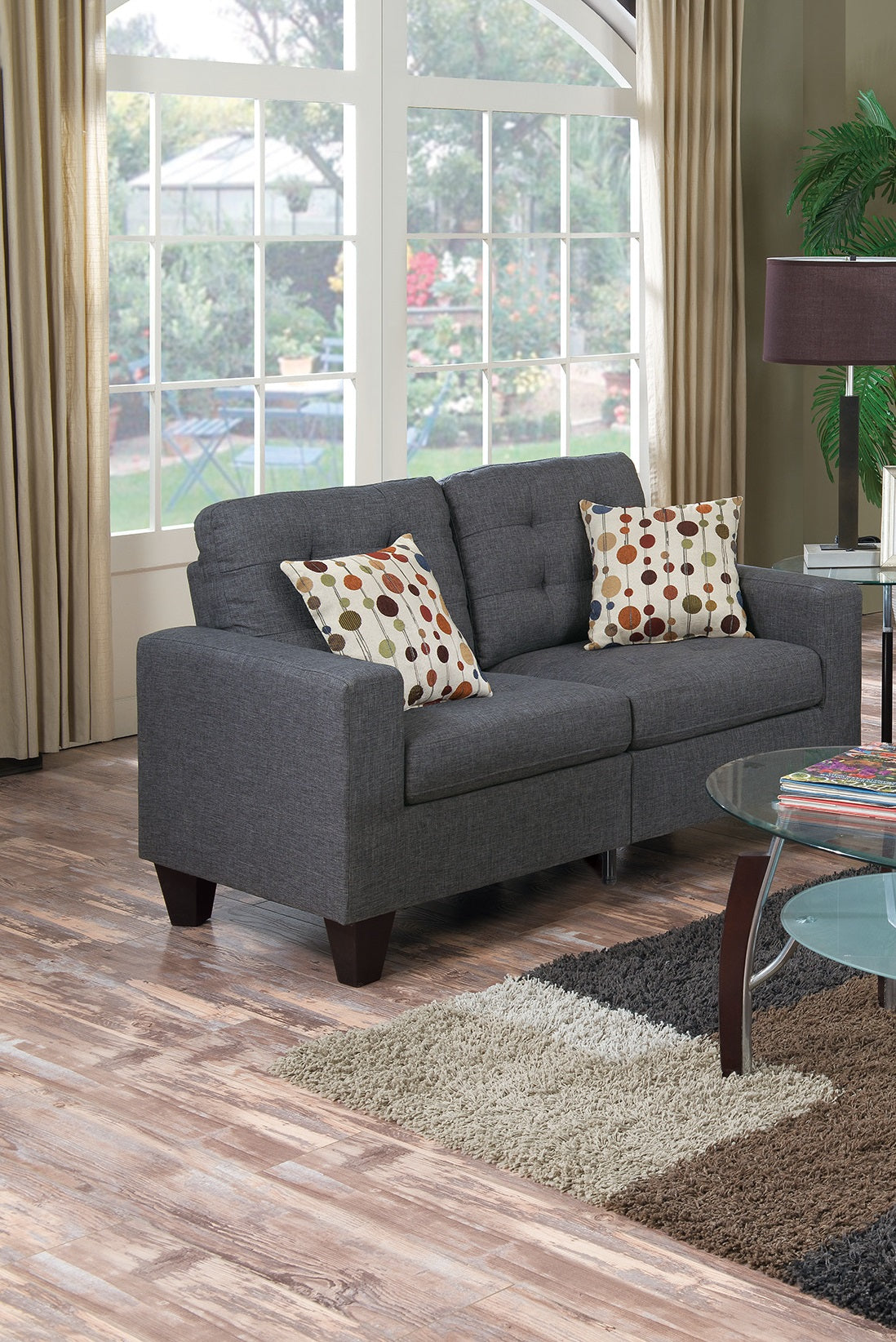Blue Grey Polyfiber Tufted 2pc Sofa Set with Pillows I21497