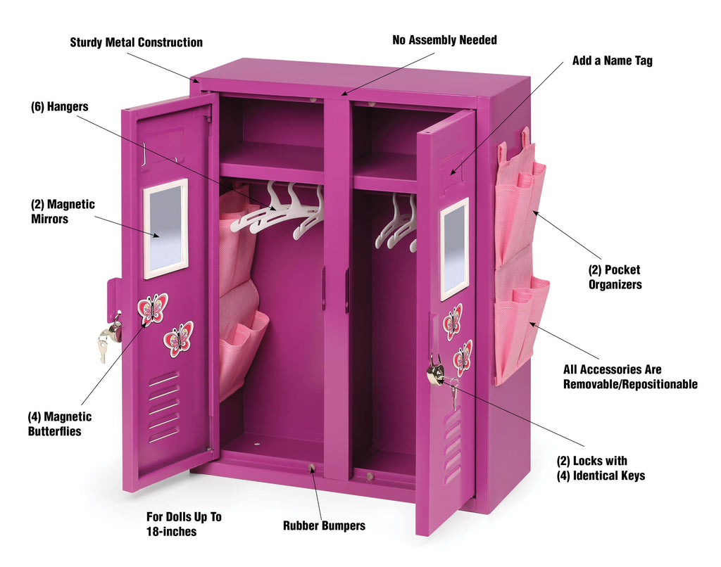 Purple Double Doll Locker with Hangers for 18 inch Dolls V384406
