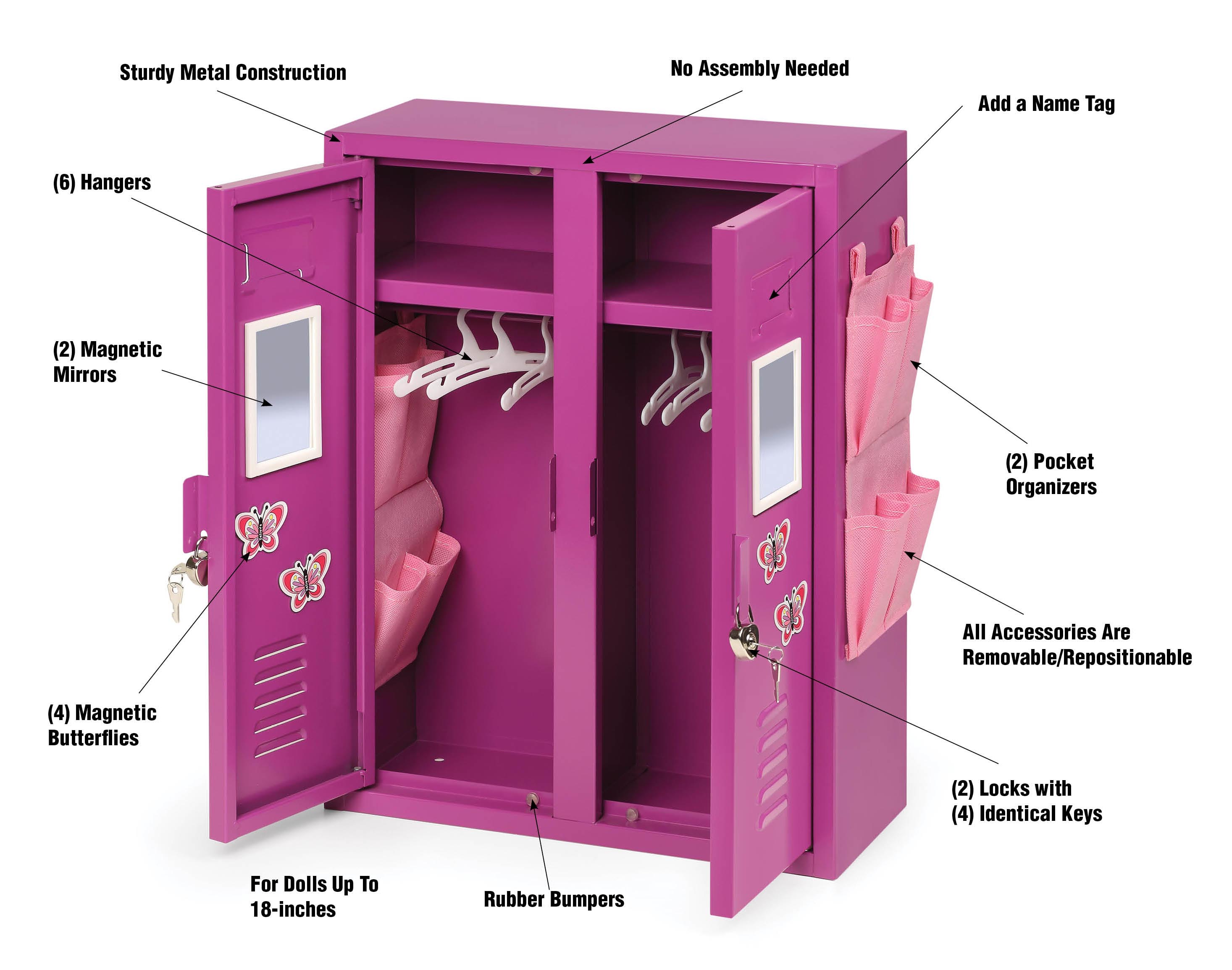 Purple Double Doll Locker with Hangers for 18 inch Dolls V384406