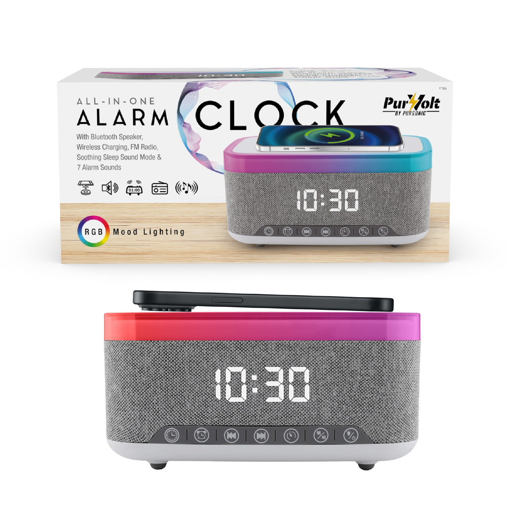 Pursonic All-in-One Alarm Clock with Bluetooth Speaker, FM Radio & Qi Wireless Charging – Your Complete Nightstand Companion