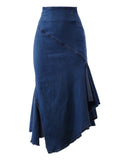 Dark Wash Denim Jean Long Skirt Z1558