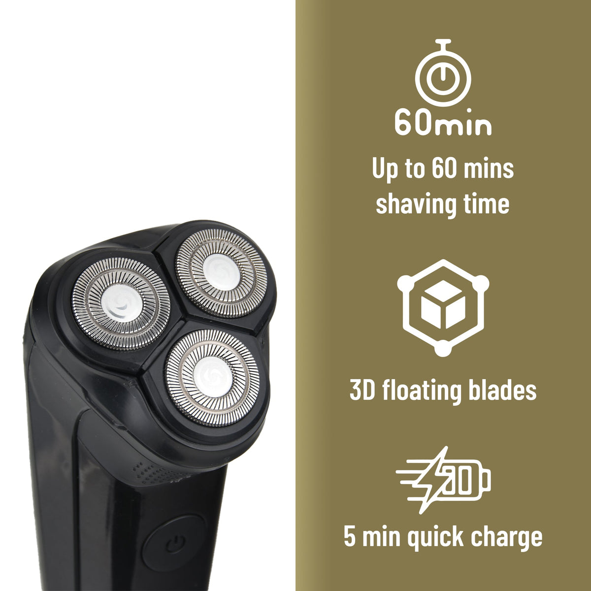 Men's Rechargeable Electric Shaver – 3D Floating Blades, 60-Minute Runtime & Quick Charge