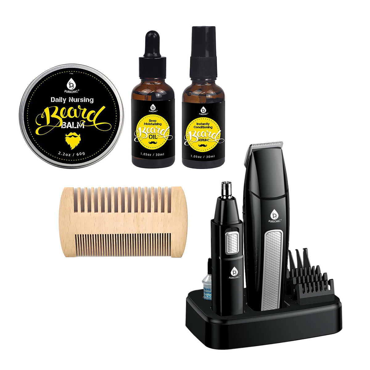 Grooming Essentials Bundle with 10-Piece Trimming Kit & 4-Piece Beard Care Set