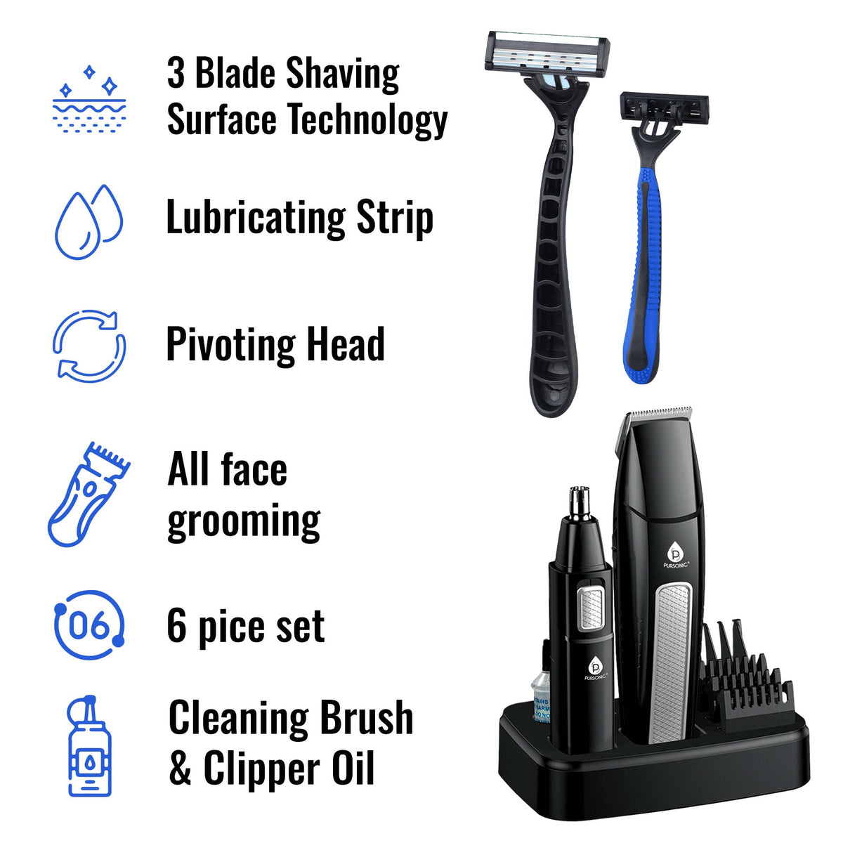 Ultimate Men’s Grooming Set – 10-Piece Hair, Beard & Body Grooming Kit + Disposable Razors