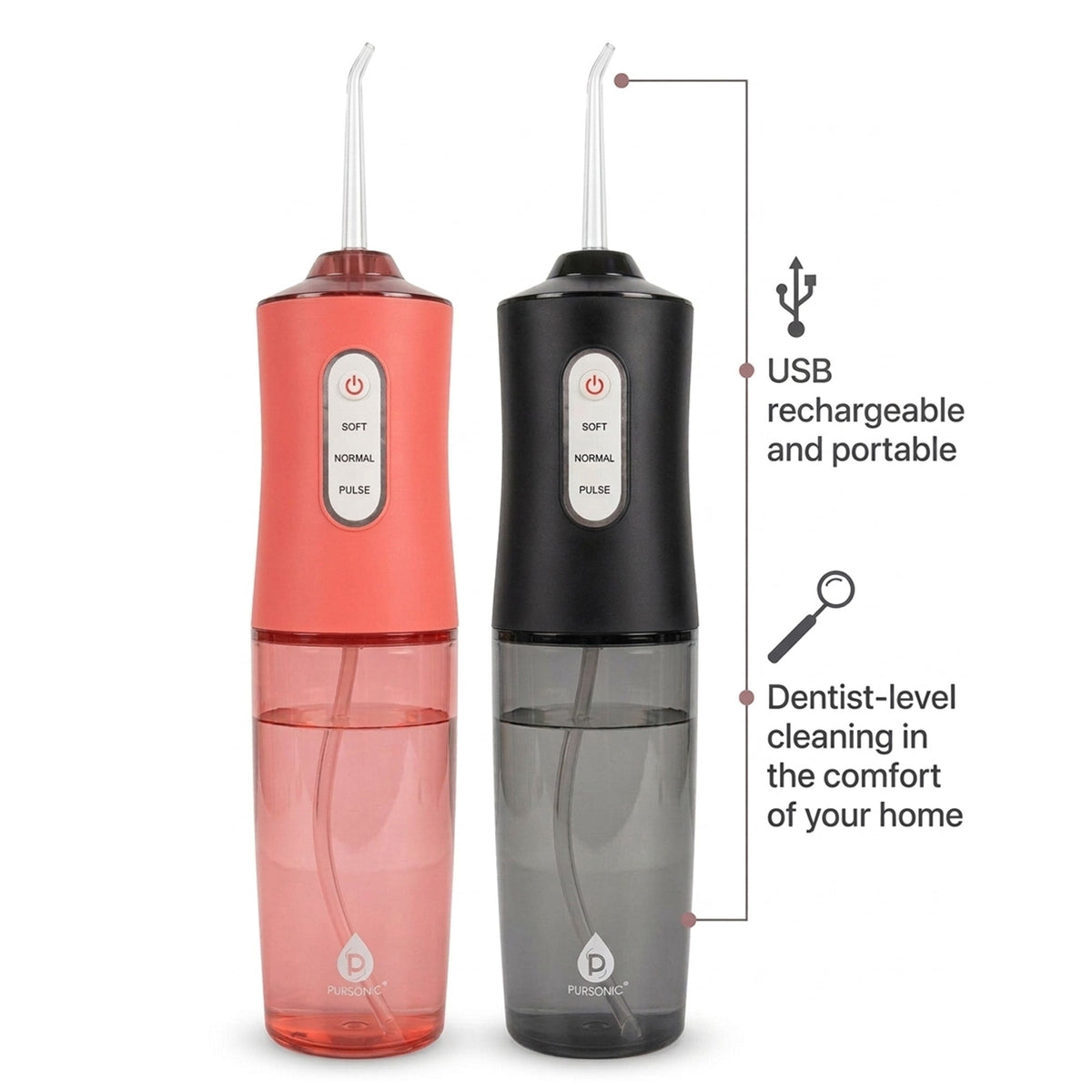 Him’s and Her’s – Pursonic USB Rechargeable Water Flossers (Black & Pink)