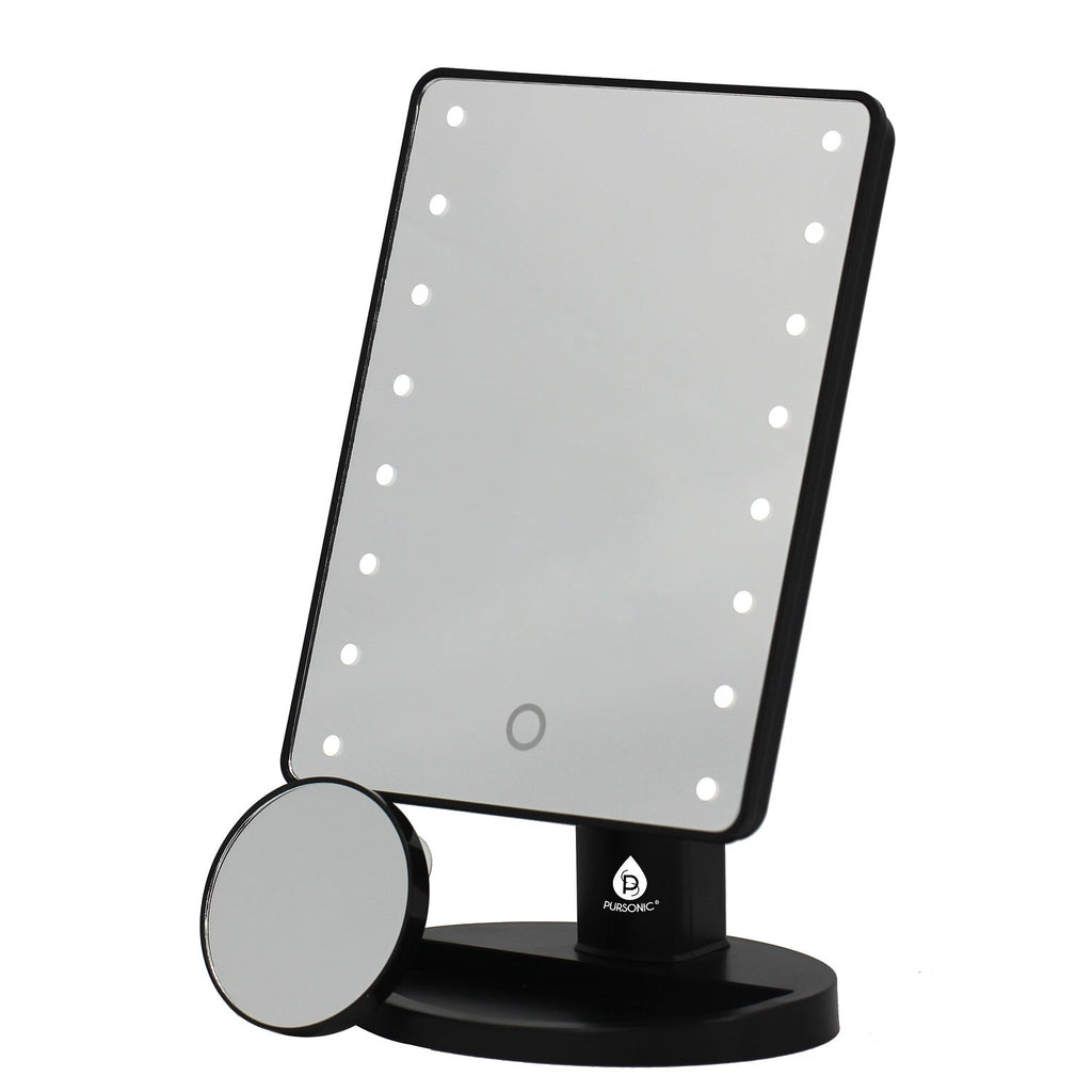Him’s and Her’s Pursonic LED Lighted Vanity Makeup Mirror Bundle – Black & White Set with 5X Magnifying Mini Mirrors