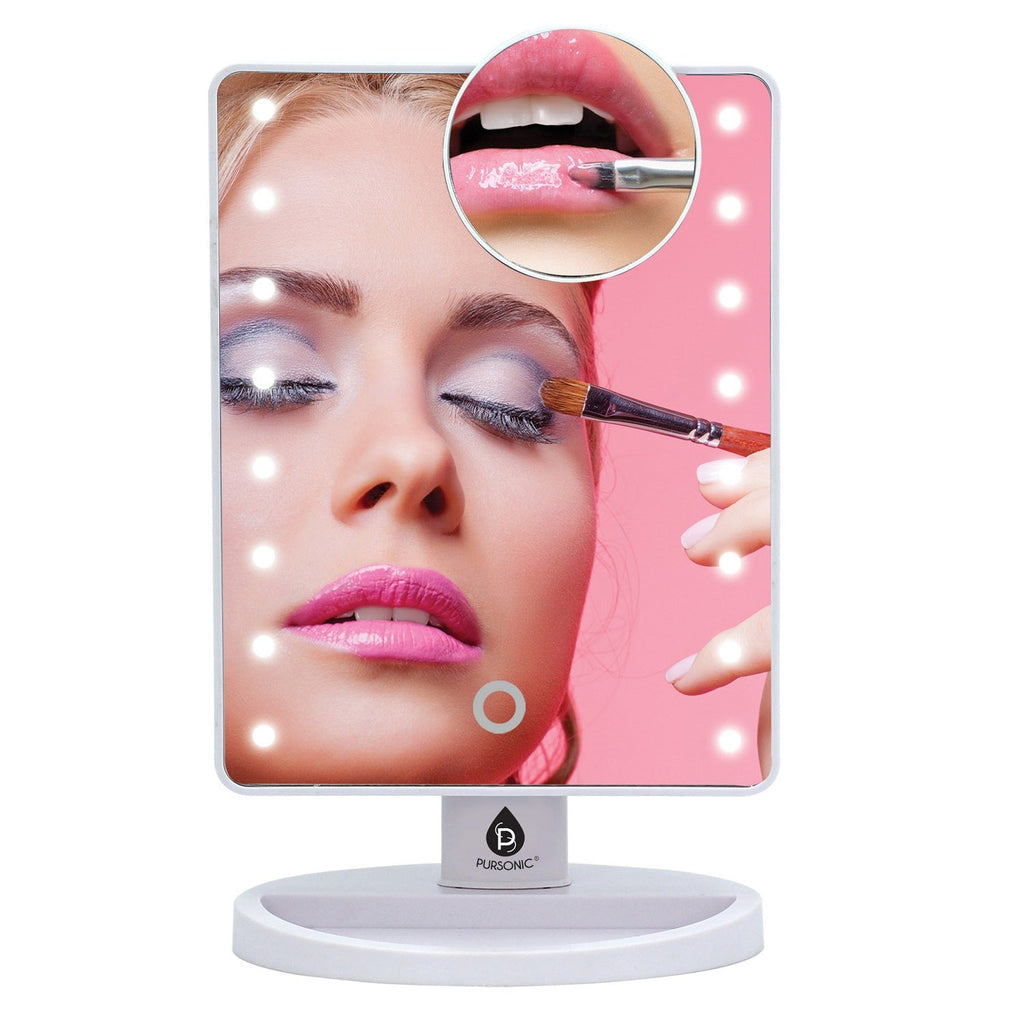 Him’s and Her’s Pursonic LED Lighted Vanity Makeup Mirror Bundle – Black & White Set with 5X Magnifying Mini Mirrors