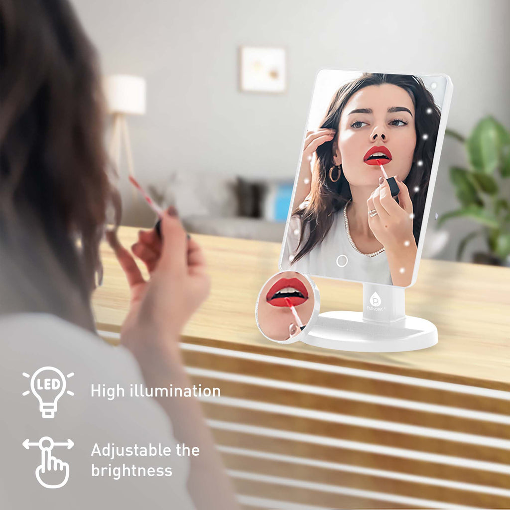Him’s and Her’s Pursonic LED Lighted Vanity Makeup Mirror Bundle – Black & White Set with 5X Magnifying Mini Mirrors