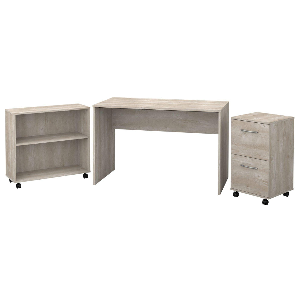 Washed Gray Small Desk with Mobile File Cabinet and Bookcase R334023