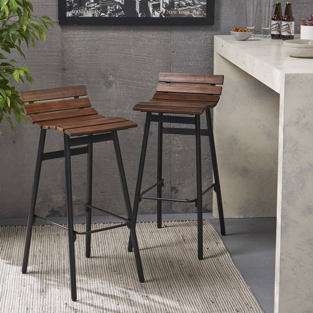 Wooden Barstool Set of 2 Dark Brown V615
