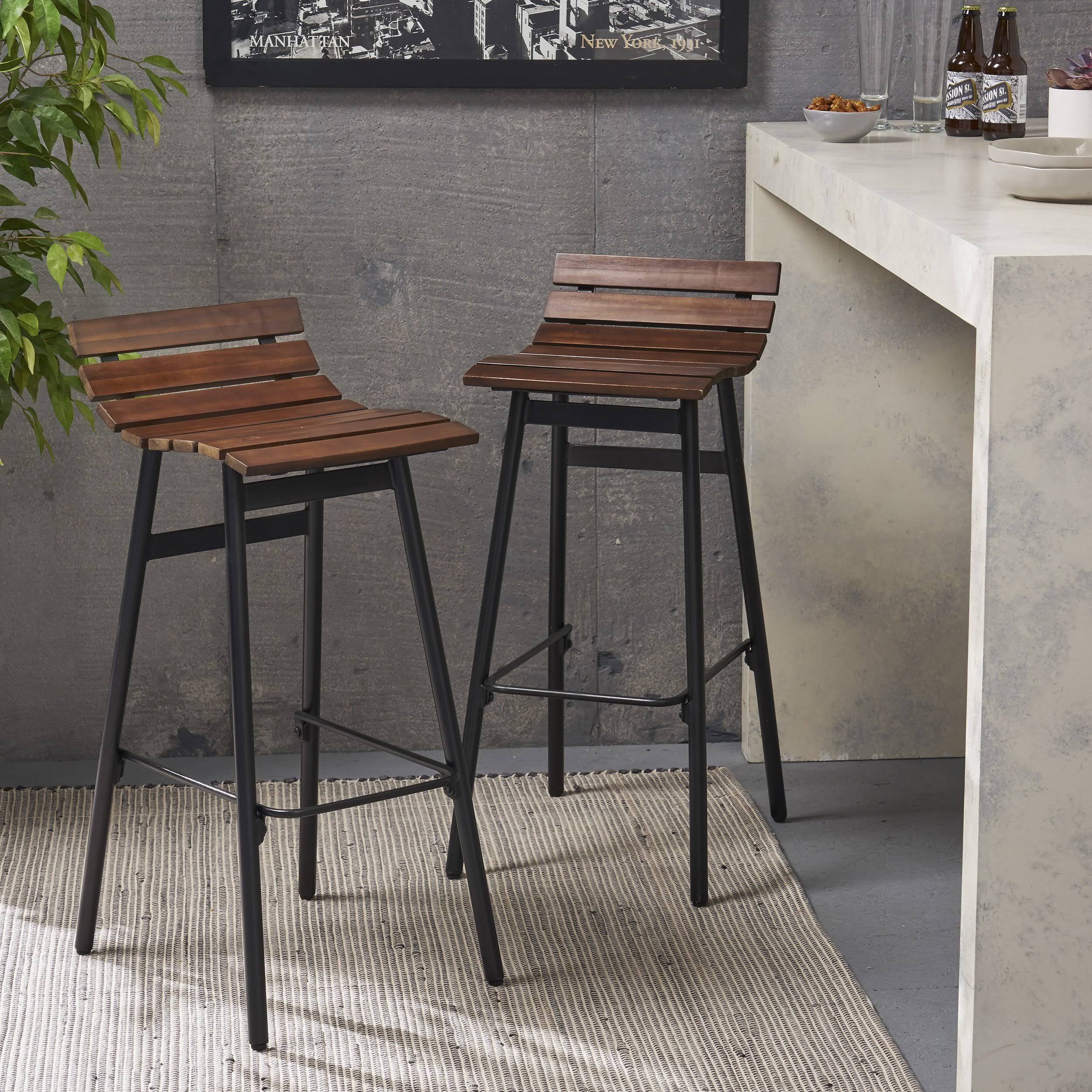 Wooden Barstool Set of 2 Dark Brown V615