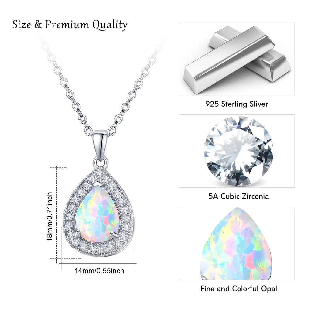 Opal Pendant Necklace 925 Sterling Silver Waterdrop Necklaces 18K White Gold Plated Opal Jewelry P349