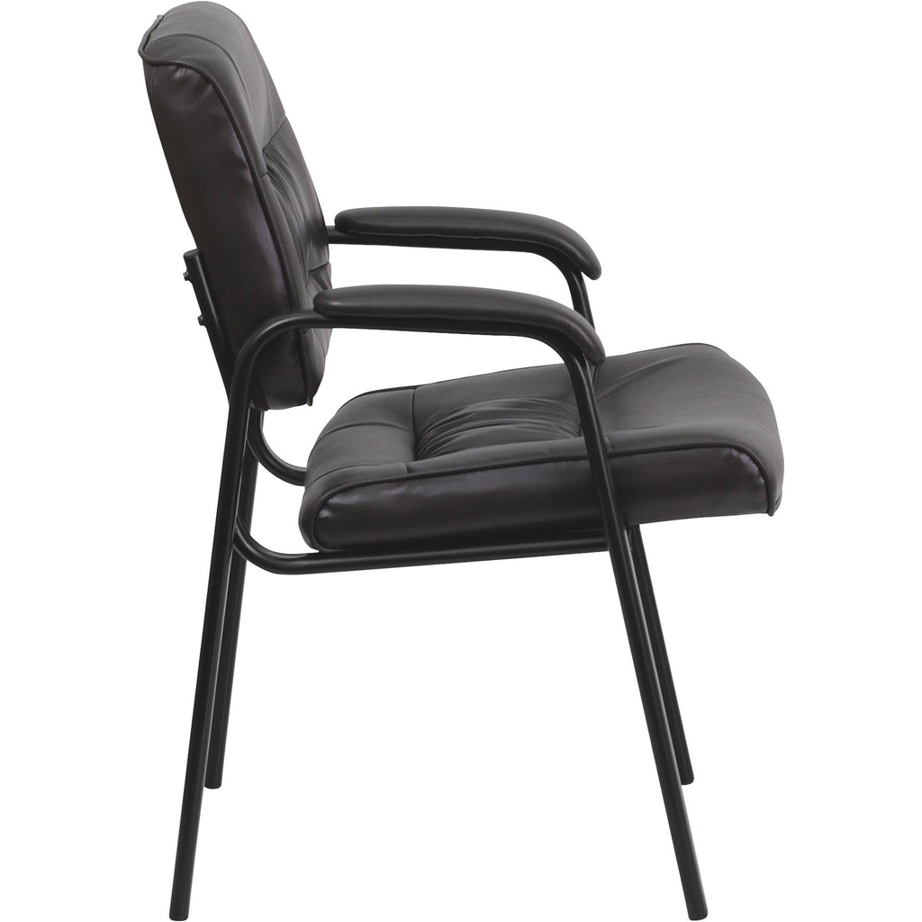 Brown Leather Executive Side Reception Chair with Black Frame Y493677