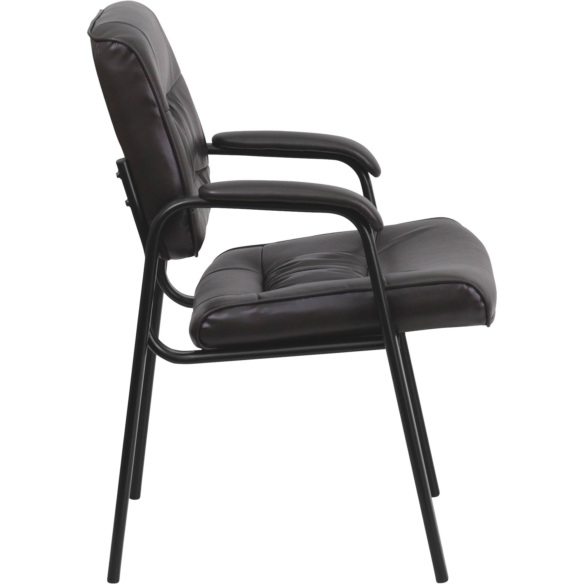 Brown Leather Executive Side Reception Chair with Black Frame Y493677