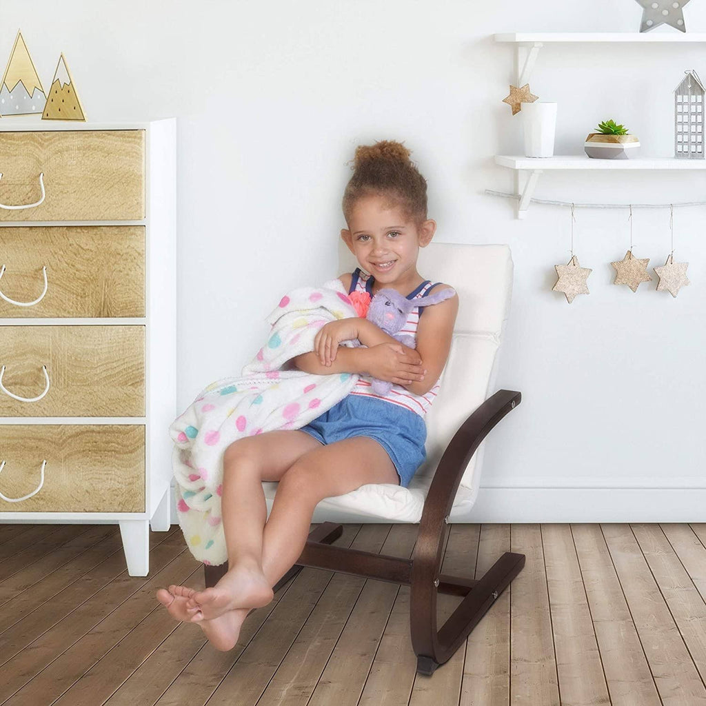 Children's Reclining Chair Mocha Walnut/Beige Blue Wood Z769568