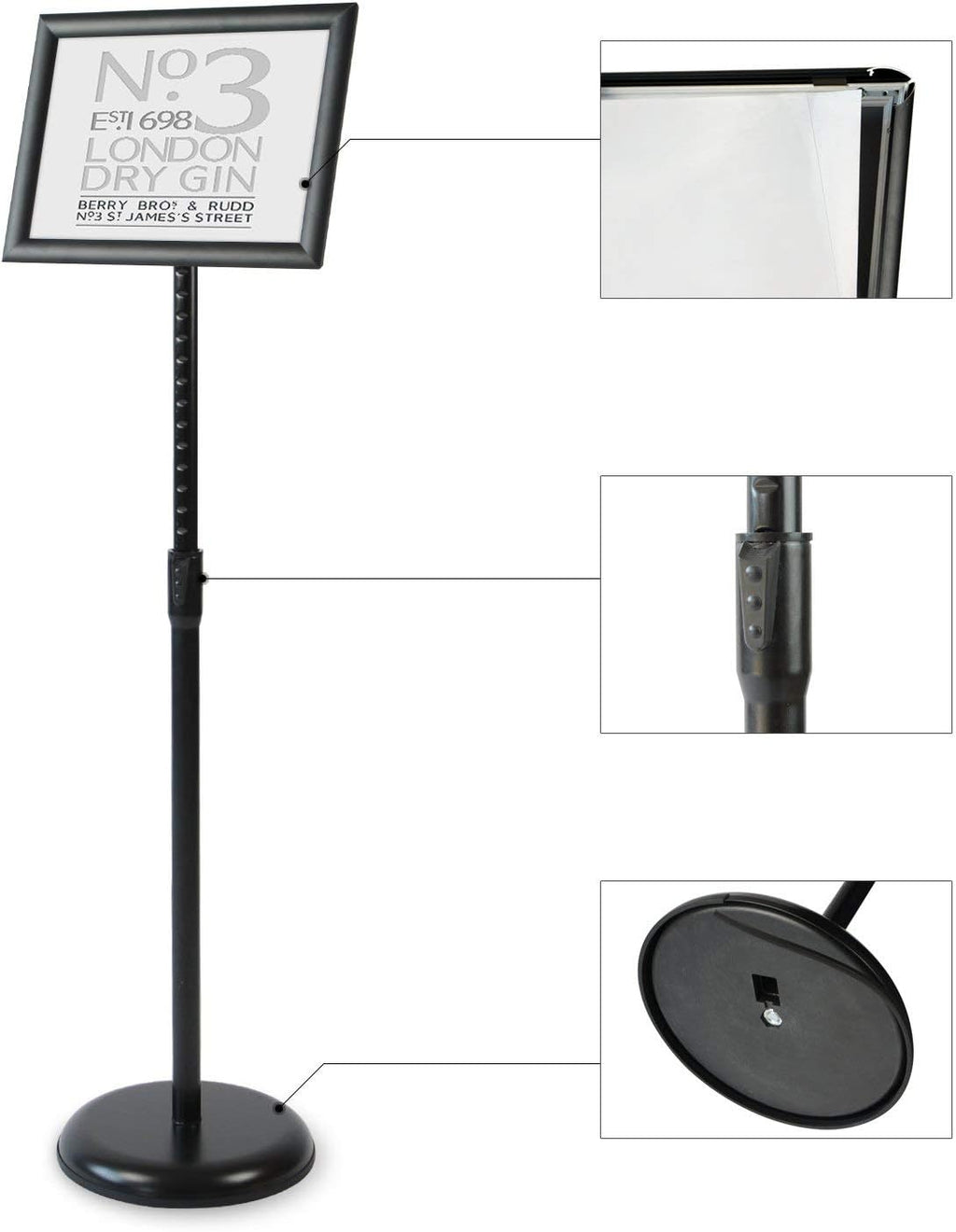 Heavy Duty Adjustable Aluminum Floor Standing Sign Holder, Black R127