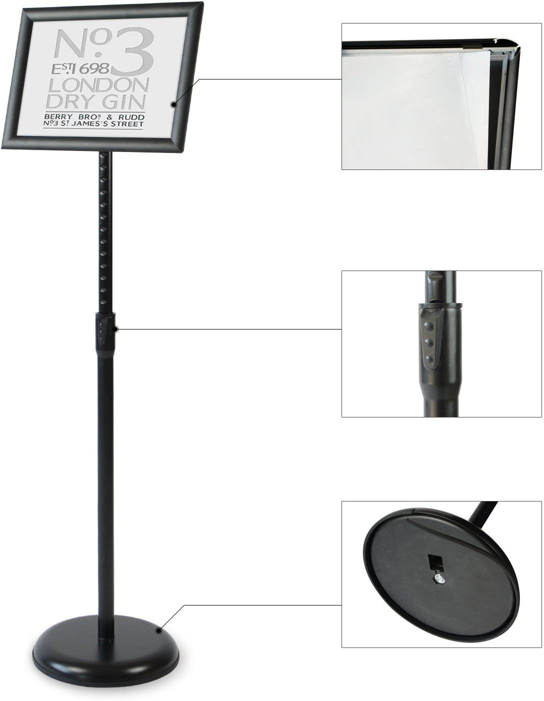 Heavy Duty Adjustable Aluminum Floor Standing Sign Holder, Black R127
