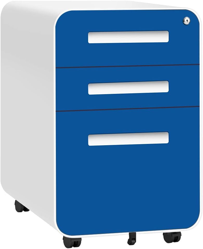 Blue 3 Drawer Locking Metal Rolling File Cabinet T8752