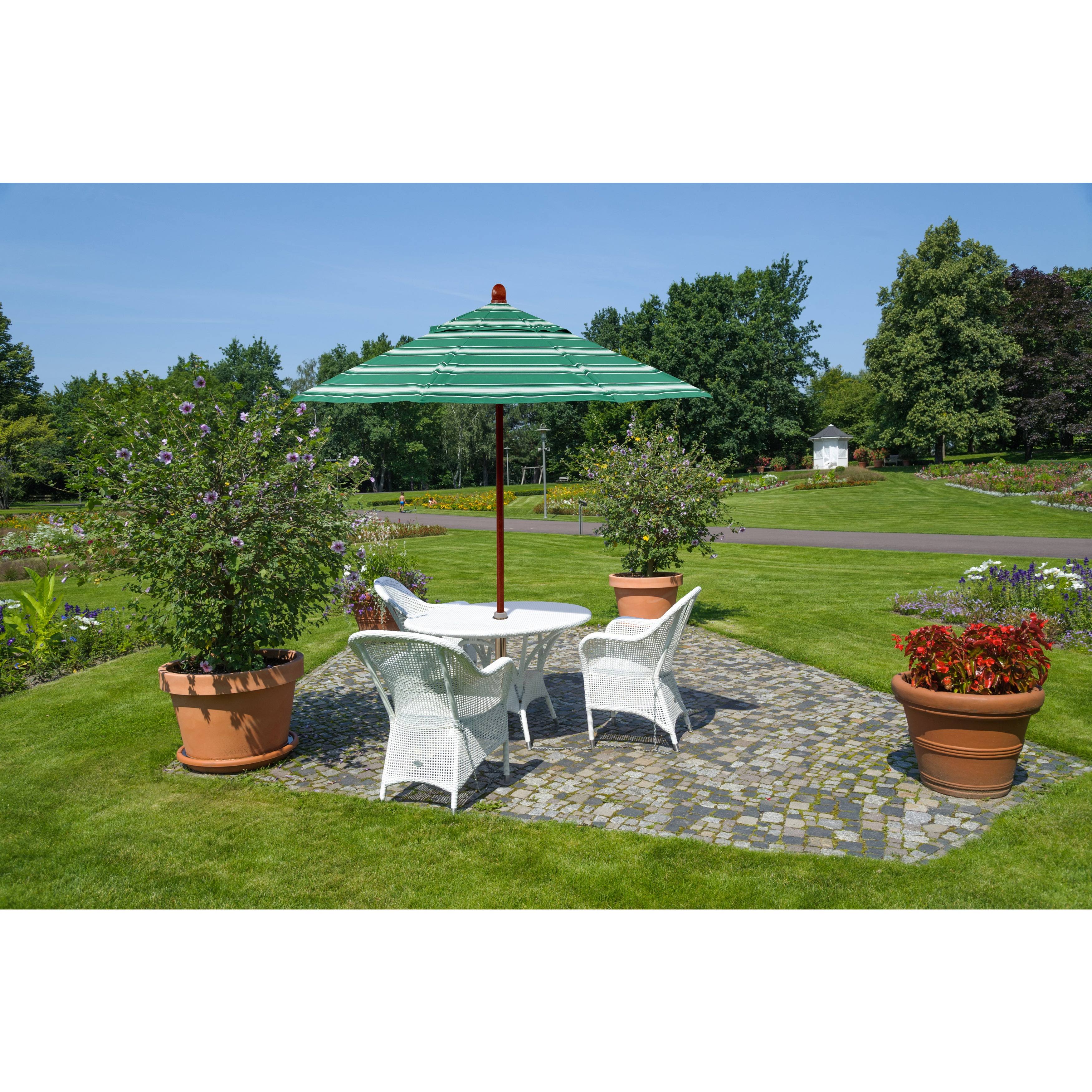 Blue 9 ft. Olefin Wood Market Umbrella K142