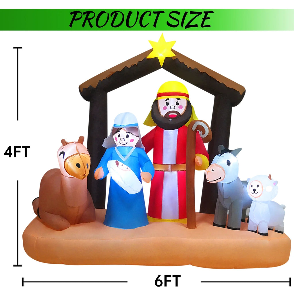 6ft Christmas Inflatables Nativity Scene with Build-in LEDs P7461