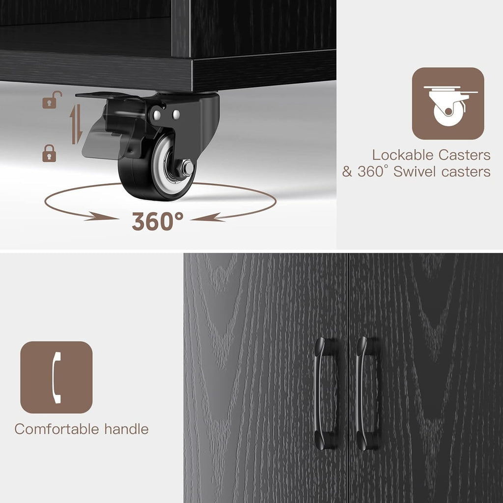 Black Rolling File Cabinet with Storage M44787