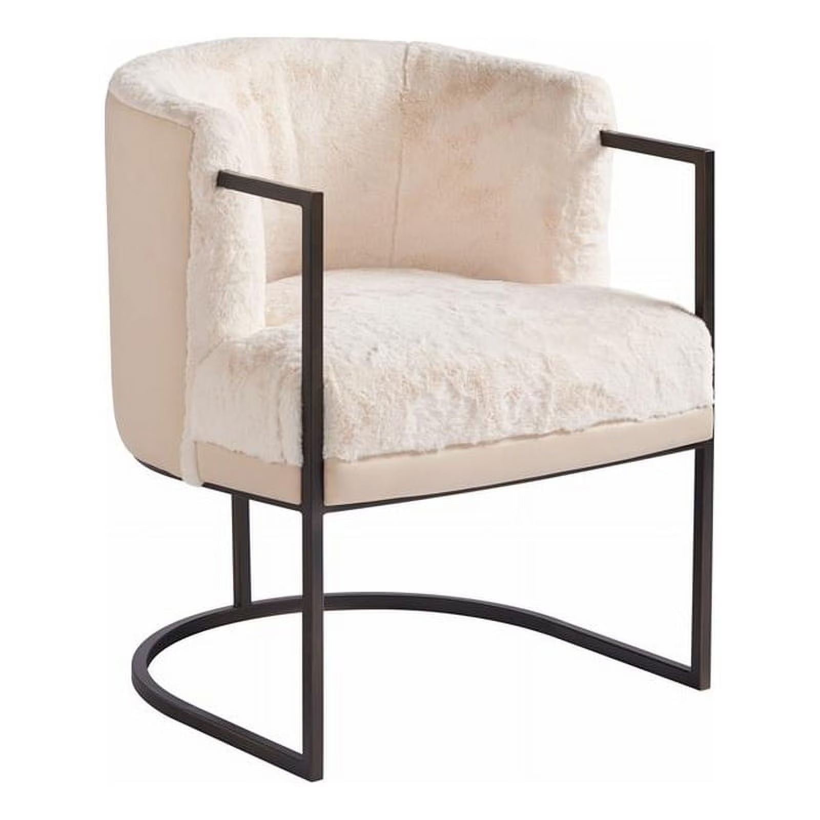 Creamy Leather and White Faux Fur Accent Chair R559