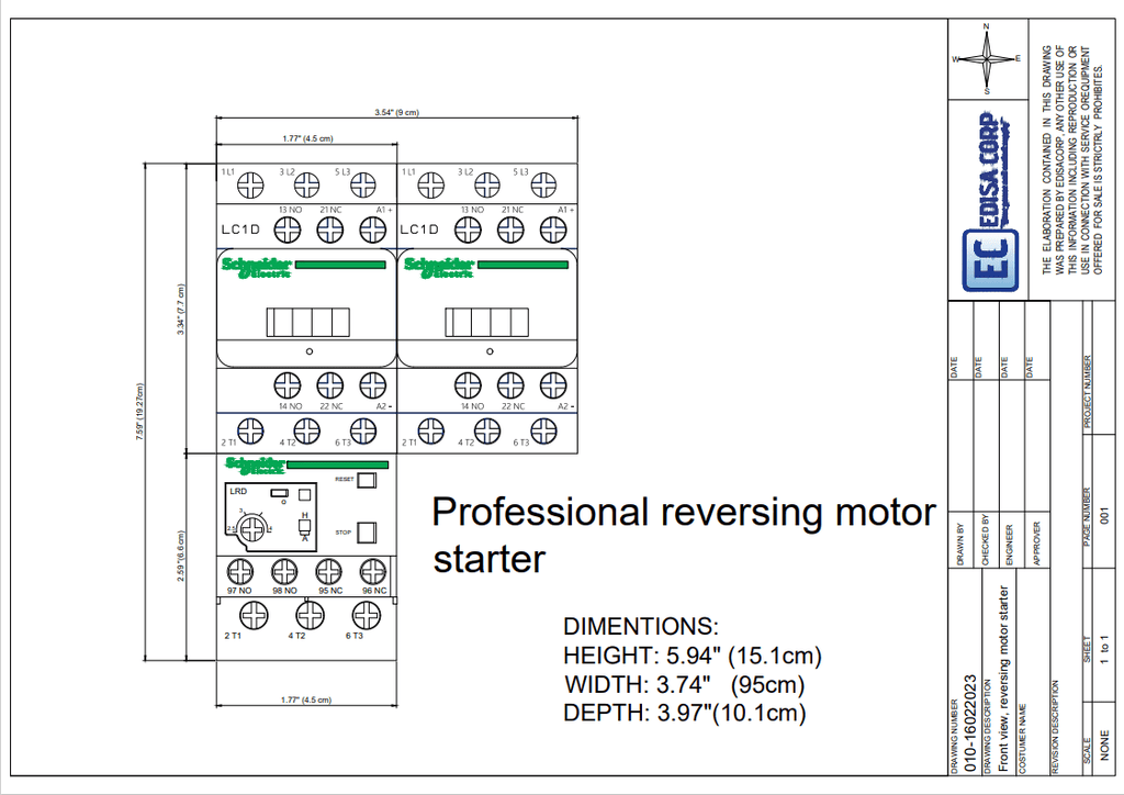 Reversing Contactor, 5.5 - 8 Amp, Coil 220V A383