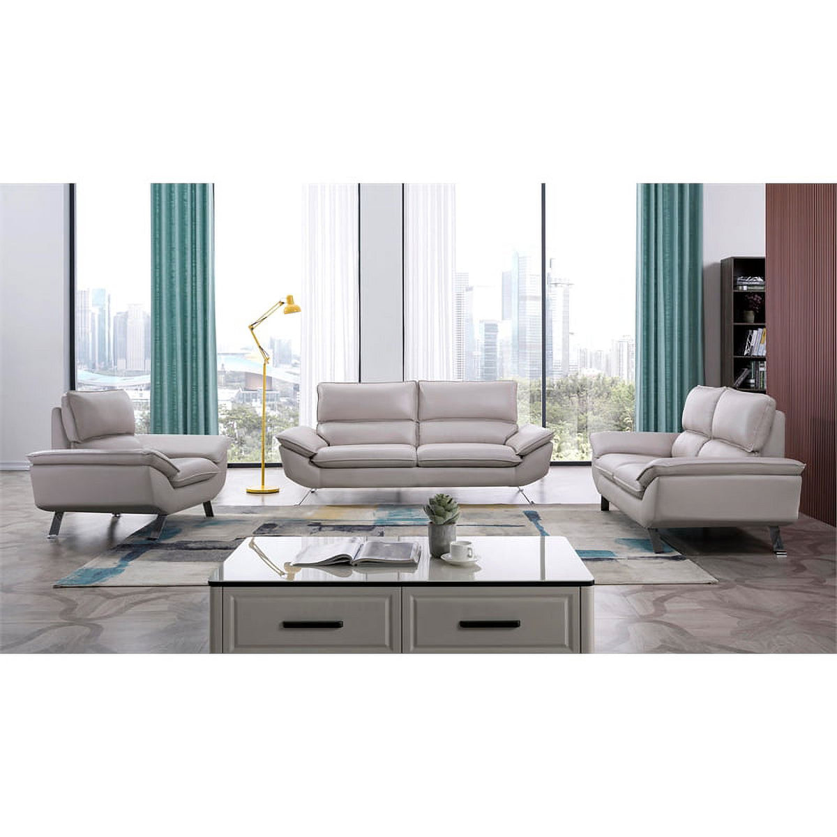 Genuine Leather Accent Chair in Light Gray K7833