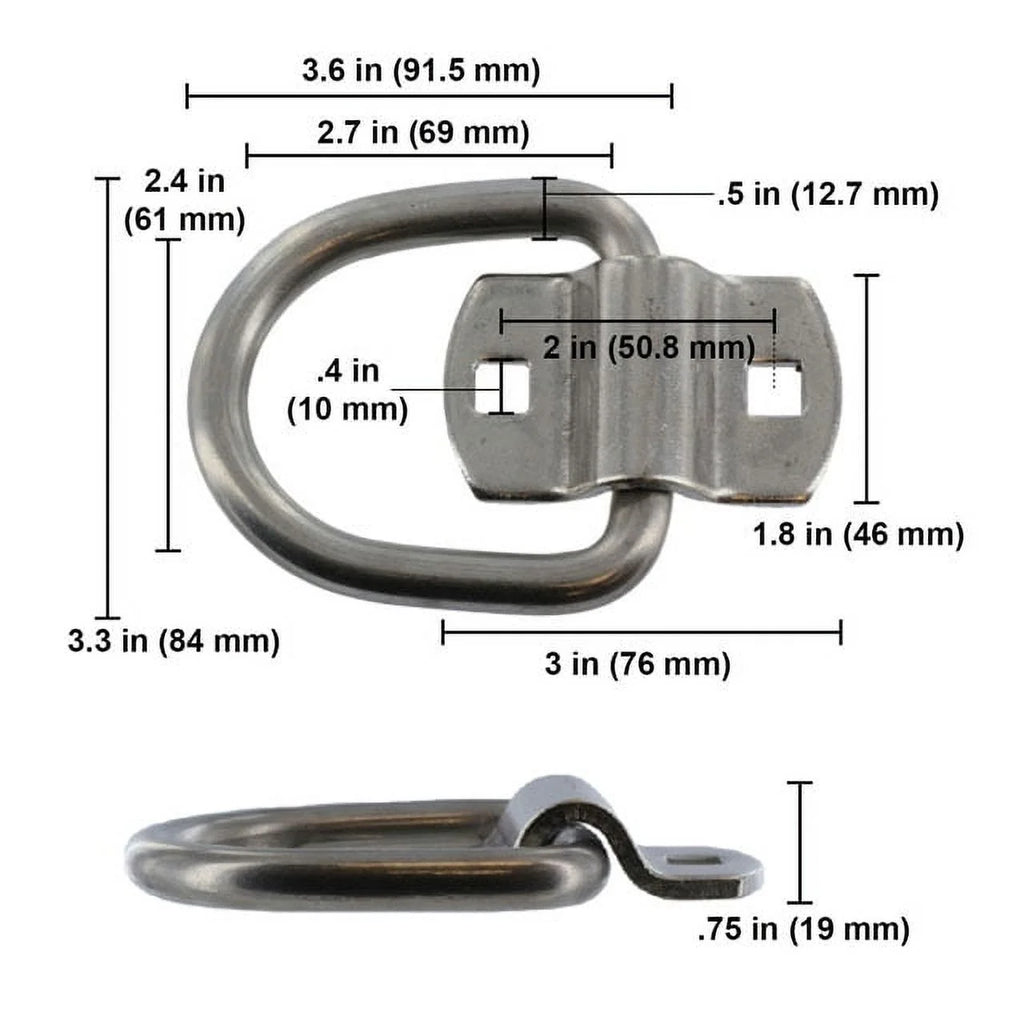 D-Ring Tie Down with Mounting Bracket, White Zinc Plated Steel, 12,000 lbs. Break Strength L4888