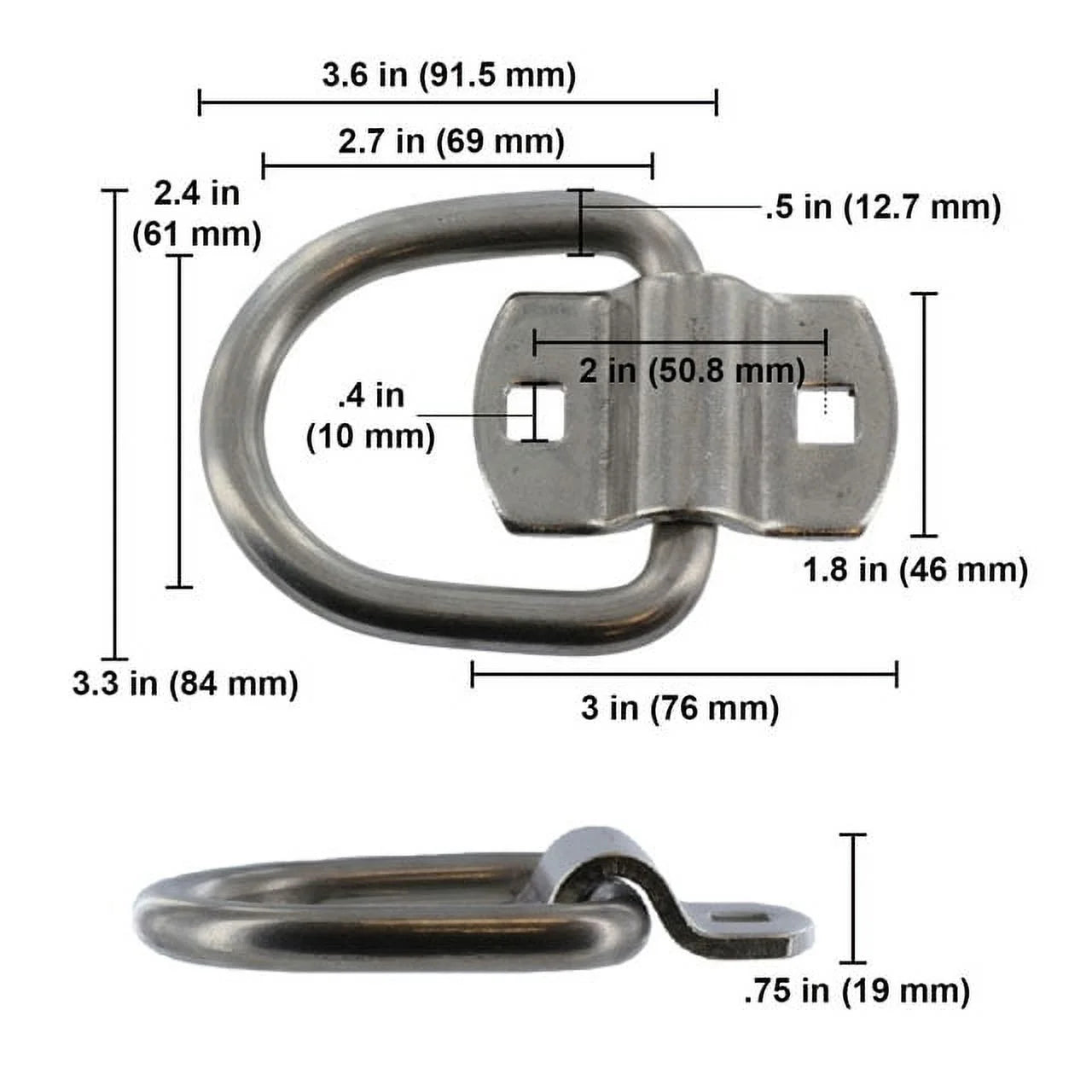 D-Ring Tie Down with Mounting Bracket, White Zinc Plated Steel, 12,000 lbs. Break Strength L4888