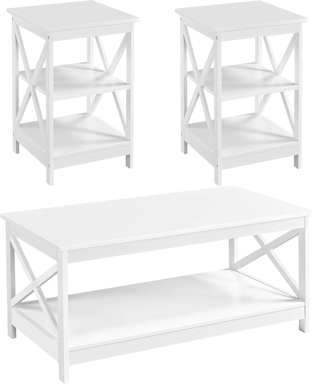 3 Piece White Wood Table Set with Shelf Z798297