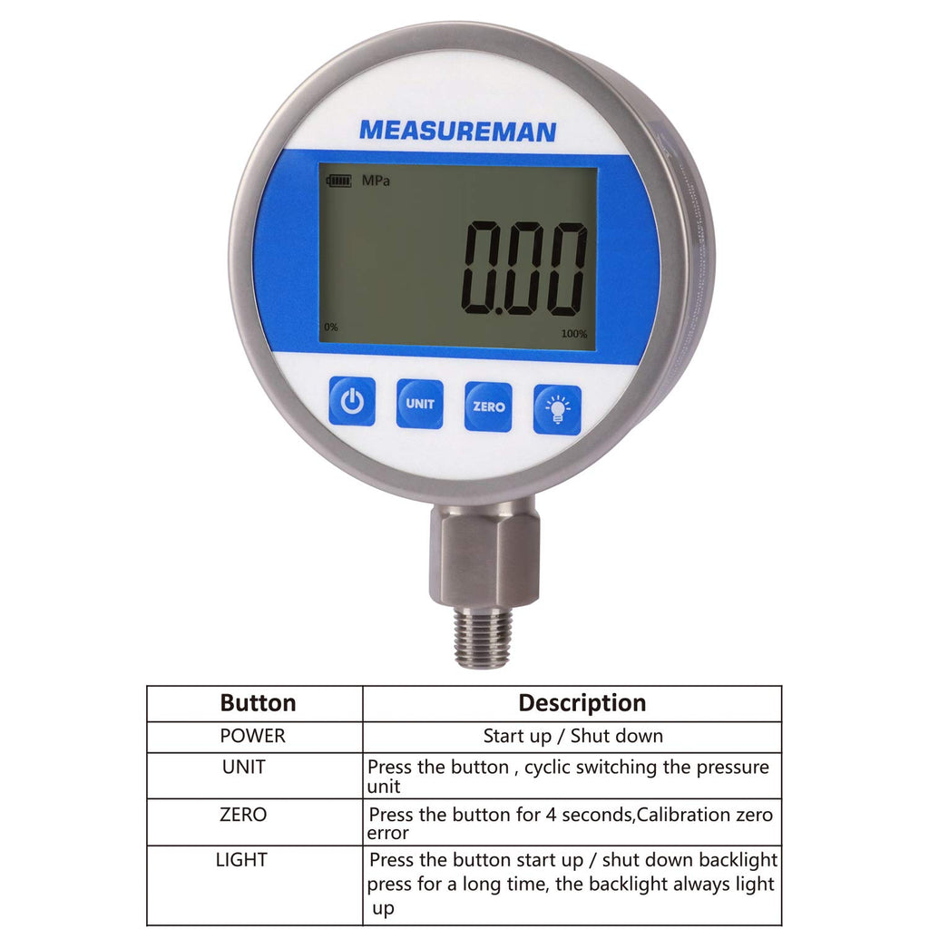 Digital Pressure Gauge 0-10000psi/bar, 1/4NPT, Stainless Steel Case X348821