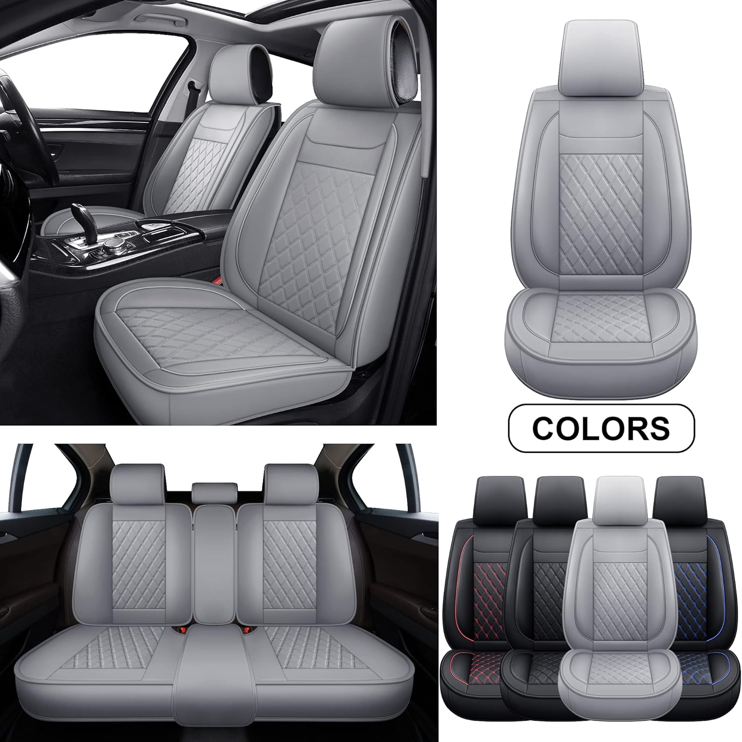 Black Faux Leather Front Car Seat Covers U4713