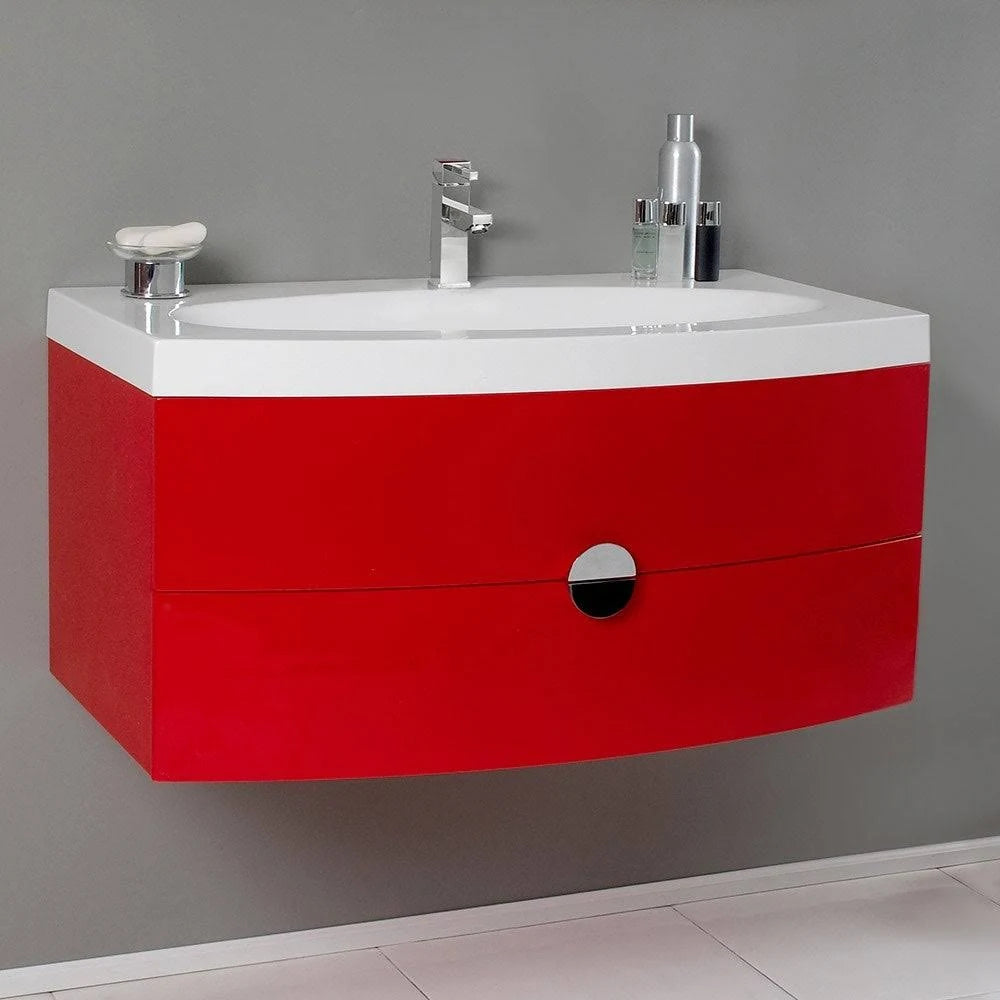 Orange Modern Bathroom Cabinet with Integrated Sink X870819